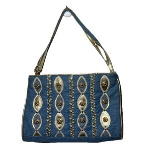 Warren Reed Purse Shoulder Handbag Women Convertible‎ Strap Pockets Gold Details